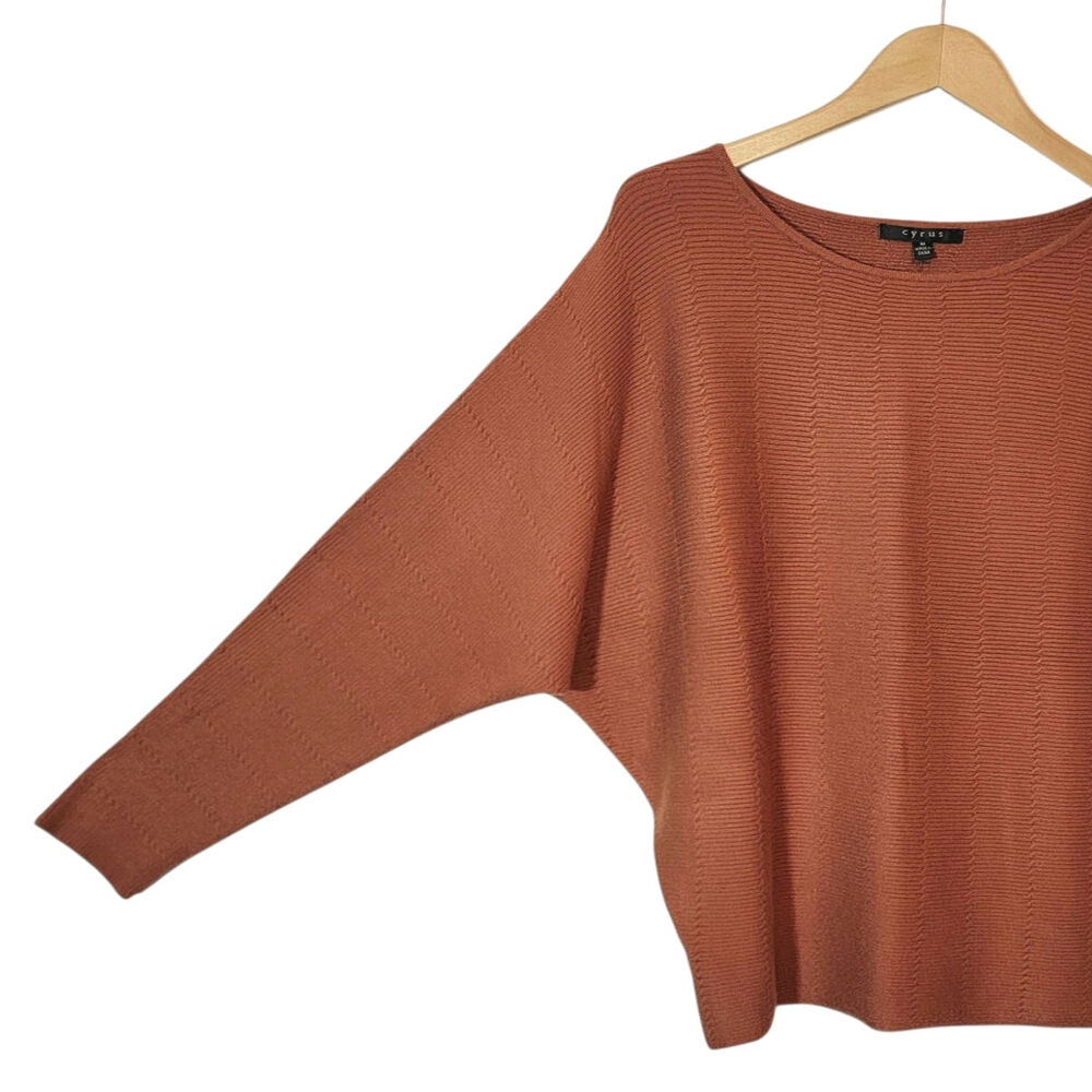 Cyrus NWT Dolman Sleeve Knit Pullover Sweater Rust Orange Scoopneck M Cozy - Picture 4 of 12